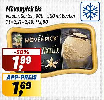 Mövenpick Eis - verschiedene Sorten, 800-900 ml Becher