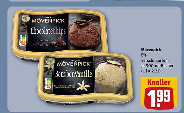 Mövenpick Eis - verschiedene Sorten, je 900-ml-Becher