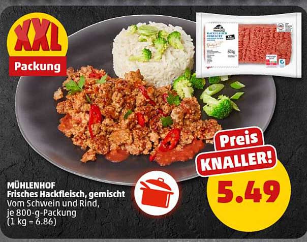 Mühlenhof Frisches Hackfleisch, gemischt 800 g (Schwein und Rind)