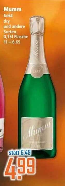 Mumm Sekt dry und andere Sorten 0,75L Flasche