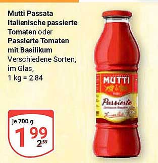 Mutti Passata Italienische passierte Tomaten oder Passierte Tomaten mit Basilikum 700 g