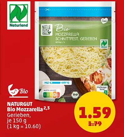 NATURGUT Bio Mozzarella, gerieben, je 150 g