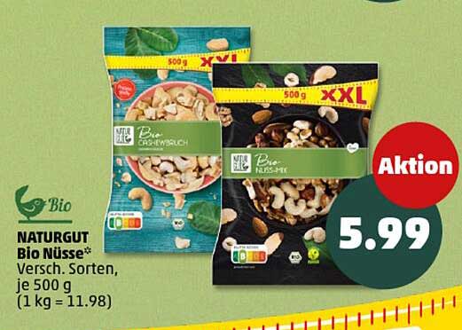 NATURGUT Bio Nüsse – Verschiedene Sorten, je 500 g