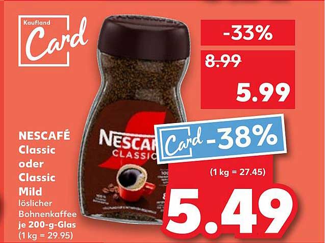 NESCAFÉ Classic oder Classic Mild löslicher Bohnenkaffee 200 g-Glas