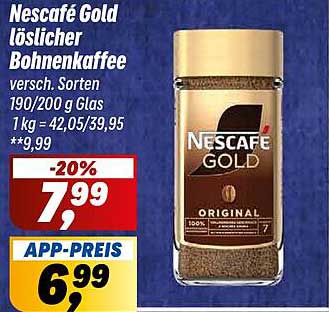 Nescafé Gold löslicher Bohnenkaffee, 190/200 g - 20% Rabatt