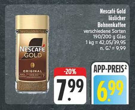 Nescafé Gold löslicher Bohnenkaffee, verschiedene Sorten 190/200 g Glas