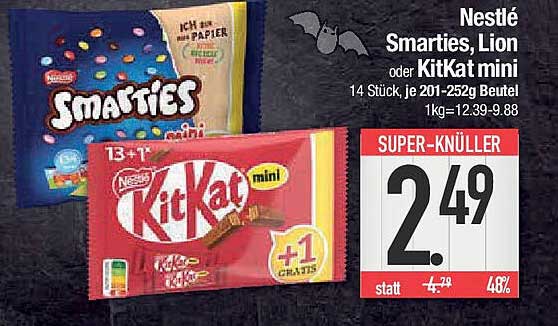 Nestlé Smarties, Lion oder KitKat mini 14 Stück, je 201-252g Beutel