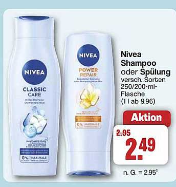 Nivea Shampoo oder Spülung verschiedene Sorten 250/200-ml-Flasche (11 ab 9.96)