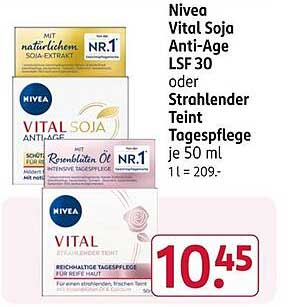 Nivea Vital Soja Anti-Age LSF 30 oder Strahlender Teint Tagespflege je 50 ml