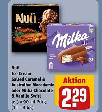 Nuii Ice Cream Salted Caramel & Australian Macadamia oder Milka Chocolate & Vanilla Swirl