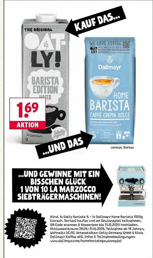 Oatly Barista Edition 1L und Dallmayr Home Barista Caffè Crema Dolce 1000g - Aktion!