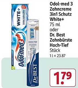 Odol-med 3 Zahnpasta 3in1 Schutz White+ 75 ml oder Dr. Best Zahnbürste Hoch-Tief