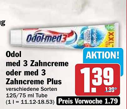 Odol-med 3 Zahnpasta oder med 3 Zahnpasta Plus 125/75 ml Tube