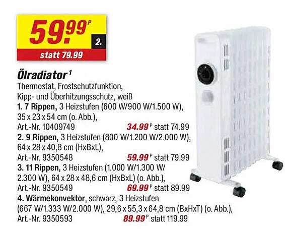 Ölradiator mit Thermostat und Frostschutzfunktion