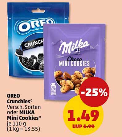 OREO Crunchies oder MILKA Mini Cookies - jetzt 25% günstiger!