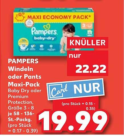 PAMPERS Windeln oder Pants Maxi-Pack Baby Dry oder Premium Protection, Größe 3 - 8 je 58 - 136 St.-Pack