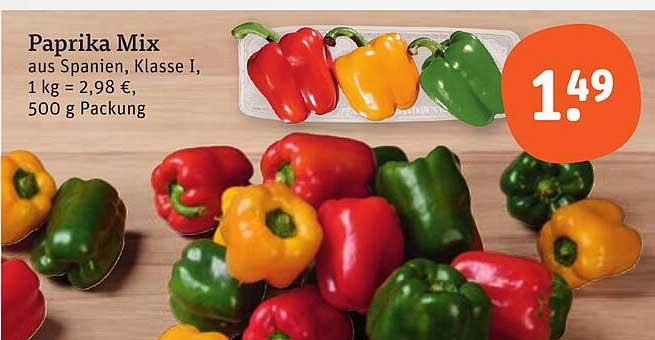Paprika Mix aus Spanien, Klasse I, 500 g Packung für nur 1,49 €
