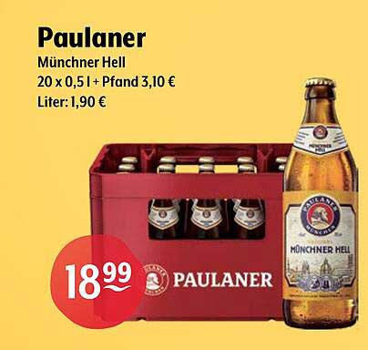Paulaner Münchner Hell 20 x 0,5 l + Pfand 3,10 €