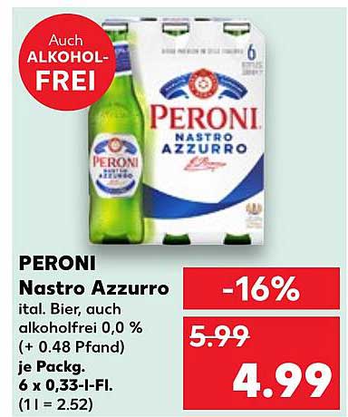 PERONI Nastro Azzurro - Italienisches Bier, auch alkoholfrei