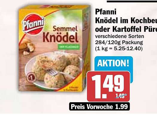 Pfanni Knödel im Kochbeutel oder Kartoffel Püree 284/120g Packung