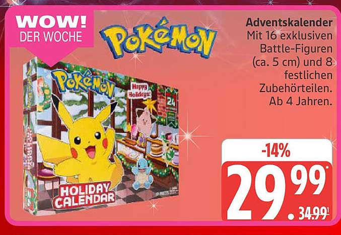 Pokémon Adventskalender mit 16 exklusiven Battle-Figuren