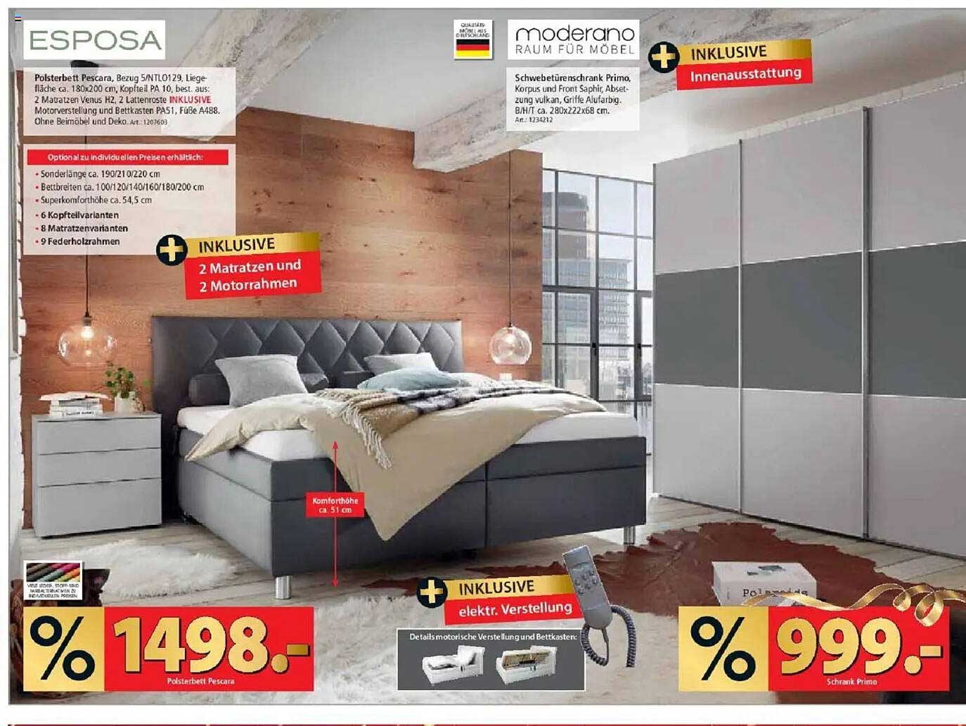 Polsterbett Pescara mit 2 Matratzen und 2 Motorrahmen
