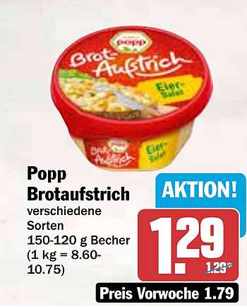 Popp Brotaufstrich verschiedene Sorten 150-120 g Becher