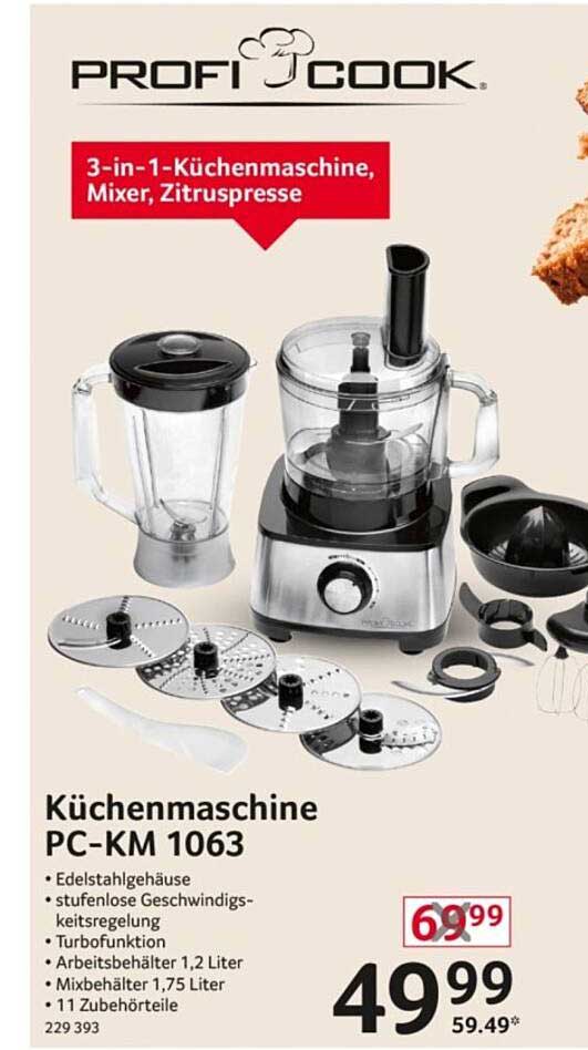 Profi Cook Küchenmaschine PC-KM 1063 – 3-in-1 Küchenmaschine, Mixer, Zitruspresse