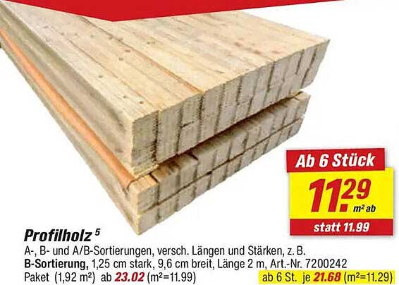 Profilholz - Ab 6 Stück nur 11,29 € je m² (statt 11,99 €)