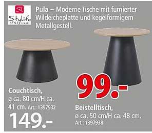 Pula – Moderne Tische mit furnierter Wildeicheplatte und kegelförmigem Metallgestell