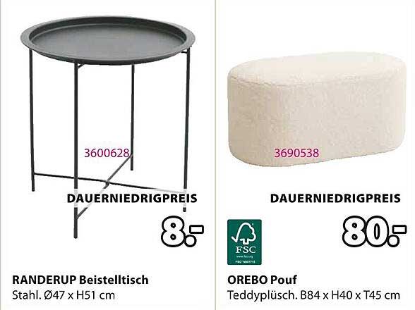 RANDERUP Beistelltisch und OREBO Pouf