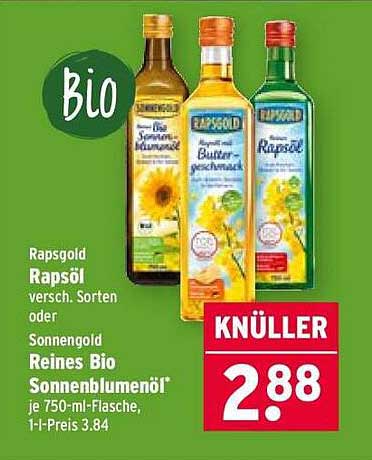 Rapsgold Rapsöl und Sonnengold Reines Bio Sonnenblumenöl - Preisaktion!