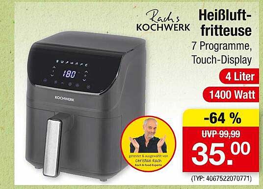 Rauch’s Kochwerk Heißluftfritteuse 7 Programme, Touch-Display