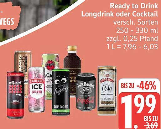 Ready to Drink Longdrink oder Cocktail - verschiedene Sorten