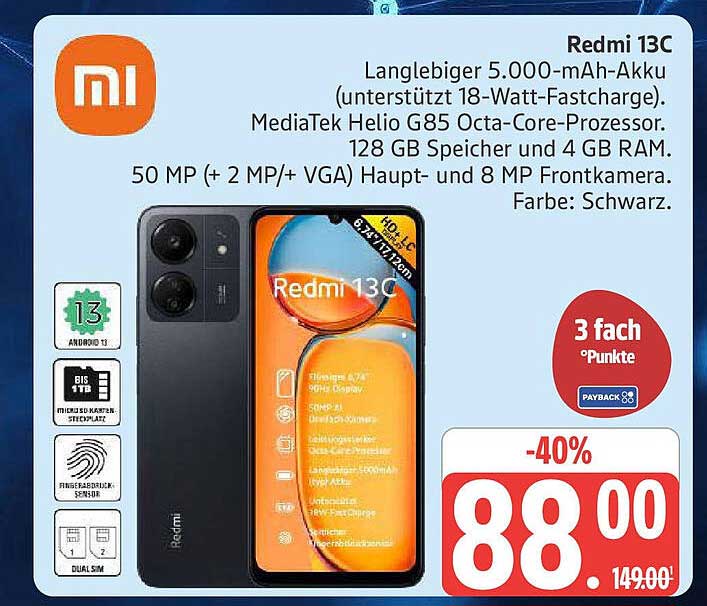 Redmi 13C - Langlebiger 5.000-mAh-Akku mit MediaTek Helio G85 Prozessor