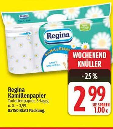 Regina Kamillenpapier, 3-lagig, n.G. 8x150 Blatt