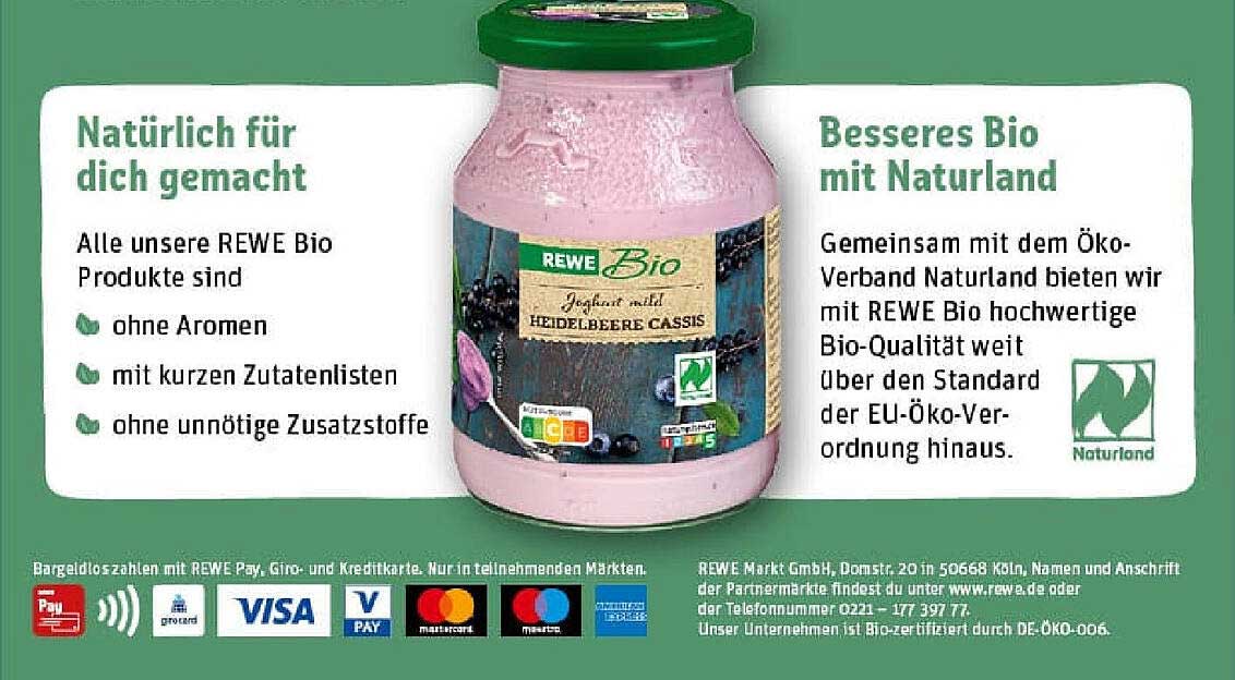 REWE Bio Joghurt mit Heidelbeere Cassis