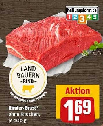 Rinder-Brust* ohne Knochen, je 100 g