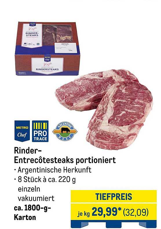 Rinder-Entrecôte-Steaks portioniert – Argentinische Herkunft