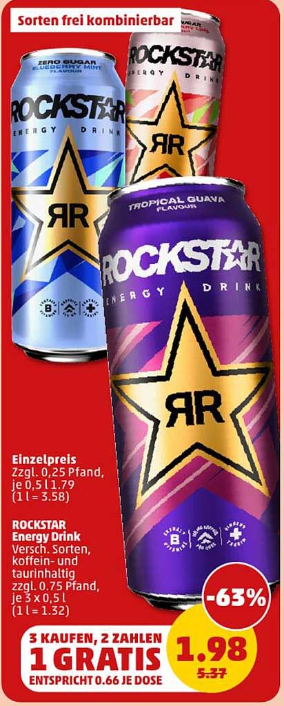 ROCKSTAR Energy Drink - 3 Kaufen, 2 Zahlen, 1 Gratis!