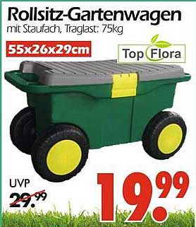 Rollsitz-Gartenwagen mit Staufach, Traglast: 75kg