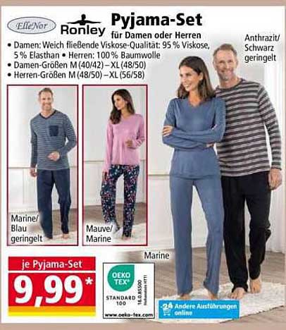 Ronley Pyjama-Set für Damen oder Herren