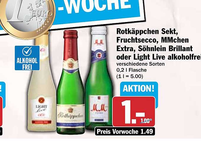 Rotkäppchen Sekt, Fruchtsecco, MMchen Extra, Söhnlein Brillant oder Light Live alkoholfrei 0,2 l Flasche