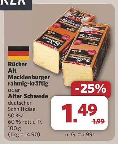 Rücker Alt Mecklenburger rahmig-kraftig oder Alter Schwede deutscher Schnittkäse