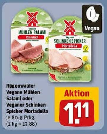 Rügenwalder Vegane Mühlen Salami oder Veganer Schinken Spicker Mortadella je 80-g-Pckg.