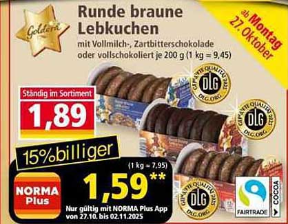 Runde braune Lebkuchen mit Vollmilch- oder Zartbitterschokolade