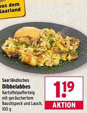 Saarländisches Dibbelabbes - Kartoffelpufferteig mit geräuchertem Bauchspeck und Lauch, 100 g