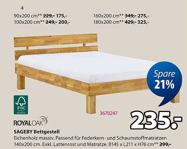 SAGEBY Bettgestell aus massivem Eichenholz - 21% günstiger