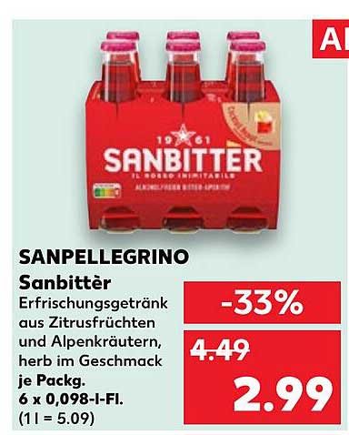 Sanbitter Erfrischungsgetränk aus Zitrusfrüchten und Alpenkräutern