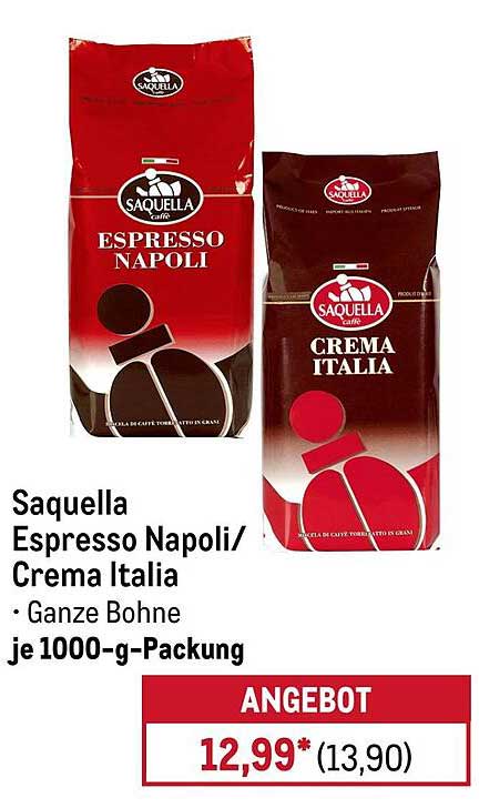 Saquella Espresso Napoli/Crema Italia - Ganze Bohne 1000-g-Packung